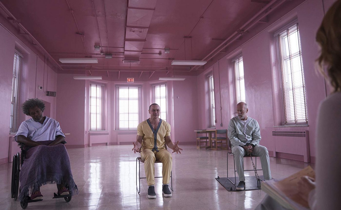 Samuel L. Jackson, James McAvoy and Bruce Willis in GLASS