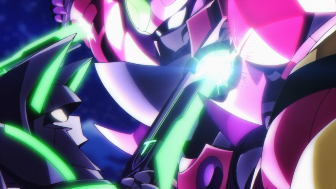 from Granbelm, episode 1. Ernesta's mech stabs Anna's in what appears to be its core.