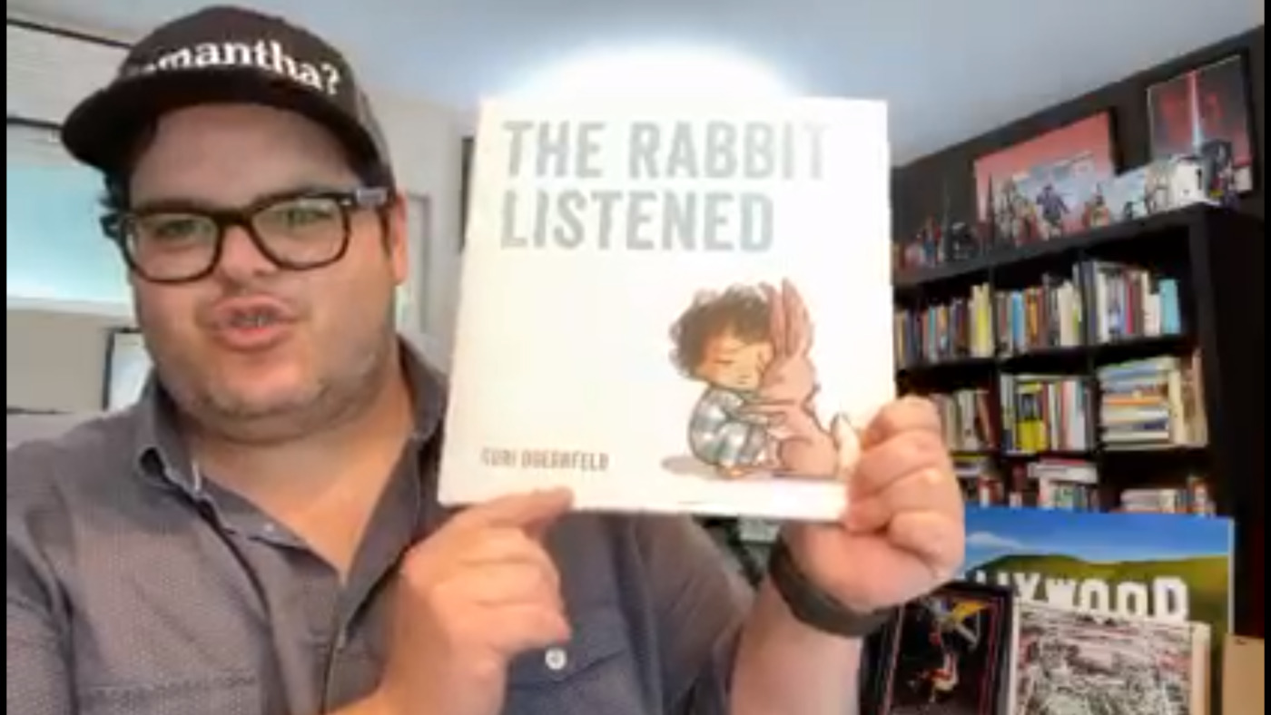 Screenshot of Josh Gad reading The Rabbit Listened during a Twitter Livestream.