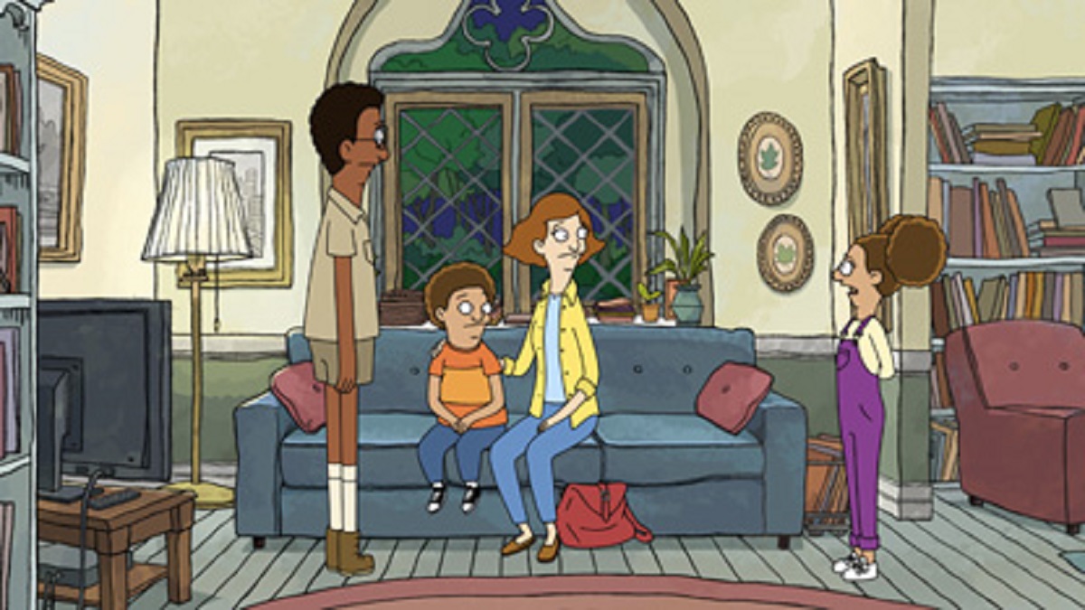 Owen (voiced by Leslie Odom, Jr.), Cole (voiced by Tituss Burgess), Paige (voiced by Kathryn Hahn), and Molly (voiced by Kristen Bell) in Central Park.