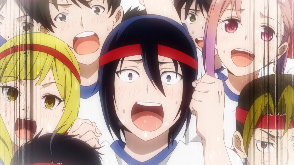 Ishigami cheers with the rest of the cheer squad