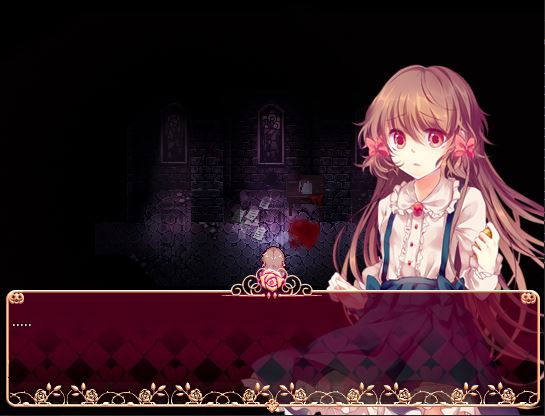 The protagonist stumbling in fear over blood on the floor in Pocket Mirror.