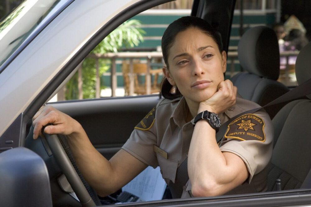 Jo Lupo sitting in her deputy sherrifs truck in Eureka. 