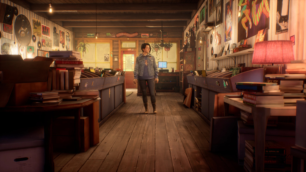 Alex standing in the record store in Life is Strange: True Colors.