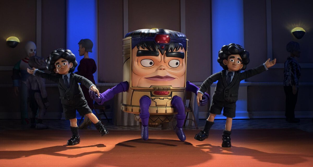 Image of Lou Tarleton, voiced by Ben Schwartz, and M.O.D.O.K., voiced by Patton Oswalt.