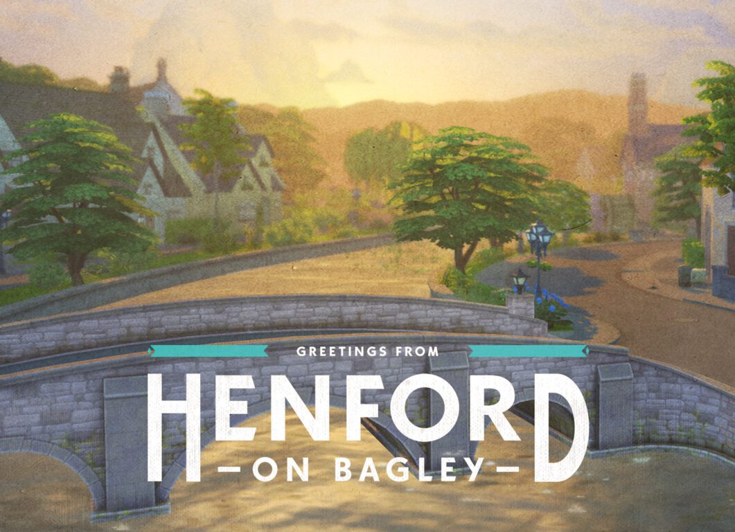 The Sims 4: Cottage Living Henford-on-Bagley postcard (front)