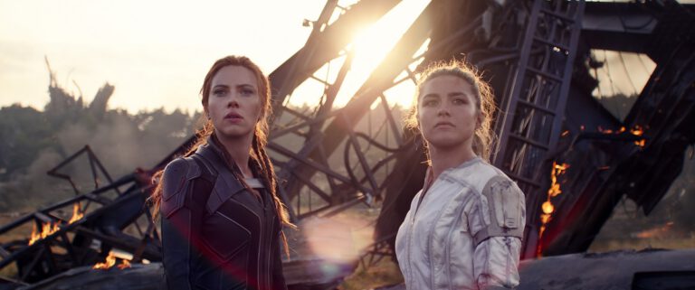 Still of Scarlett Johansson and Florence Pugh in Marvel's Black Widow.