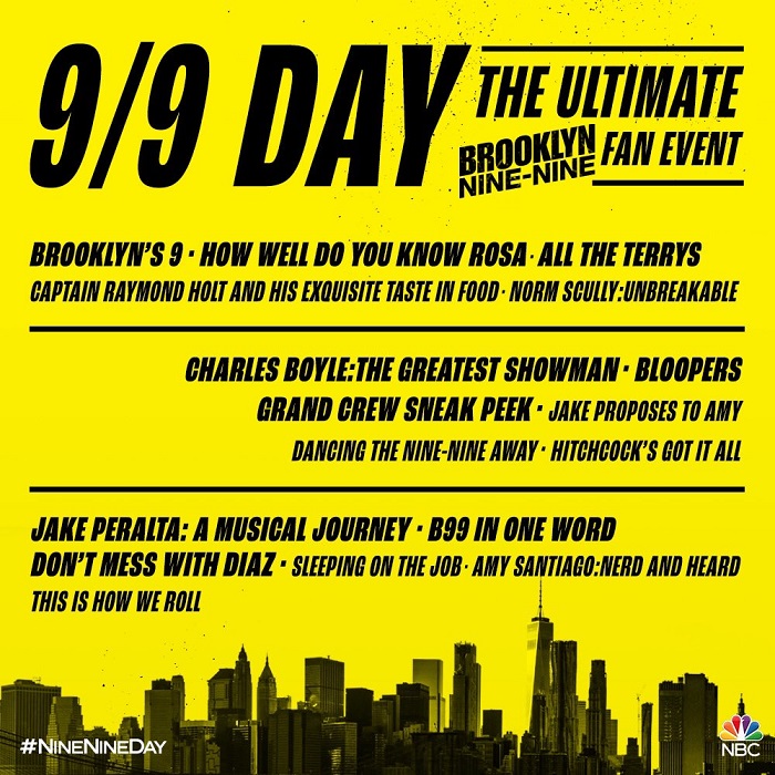 Photo of schedule for Brooklyn Nine-Nine's Nine-Nine Day