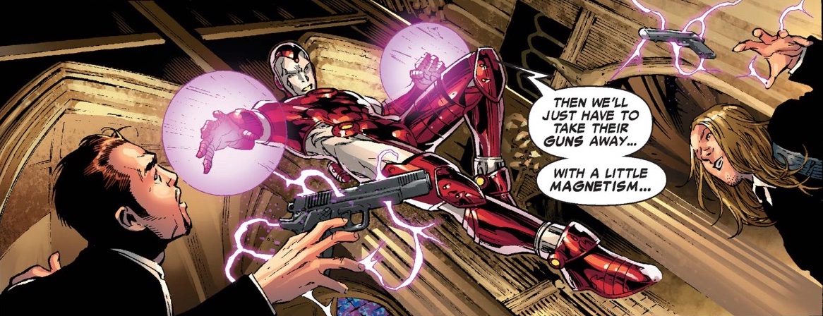 Marvel's Iron Lad taking guns from criminals with his powers