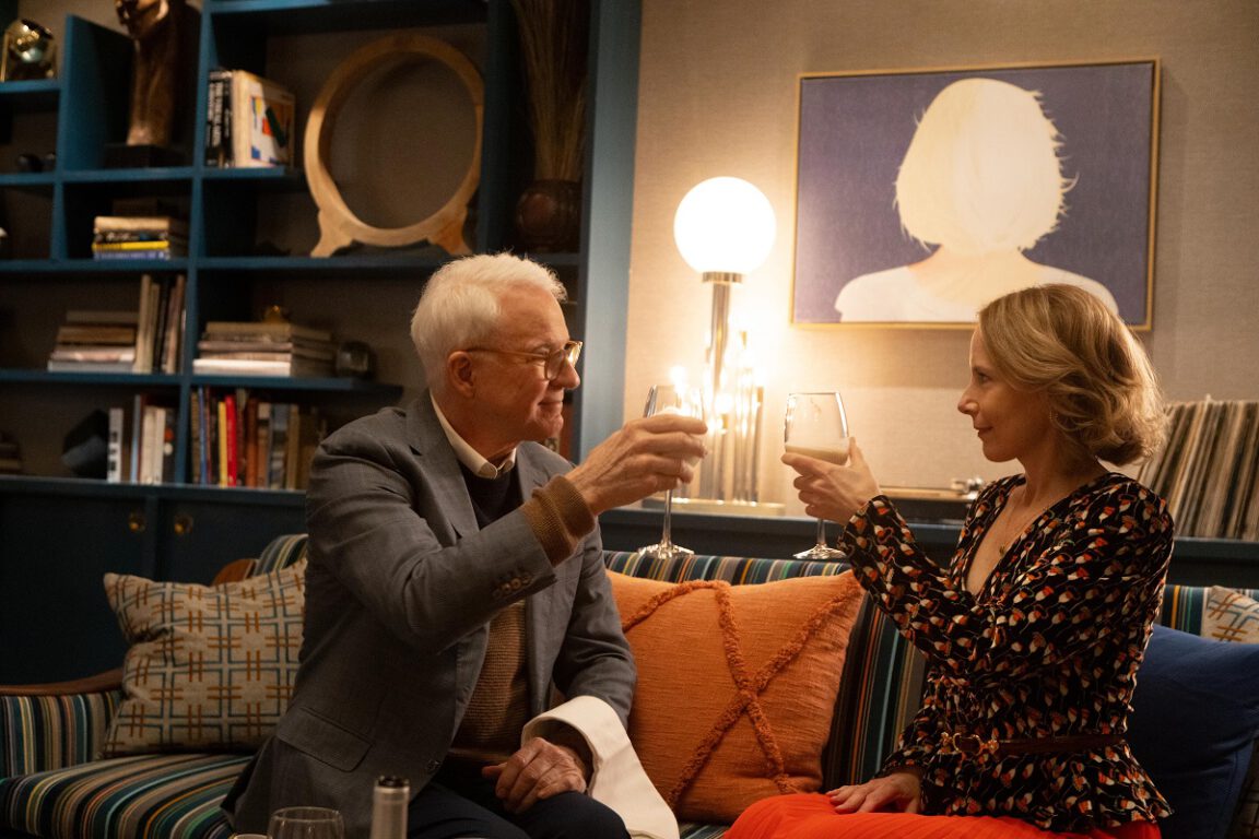 Still of Steve Martin and Amy Ryan in the Only Murders in the Building episode "The Boy From 6B."