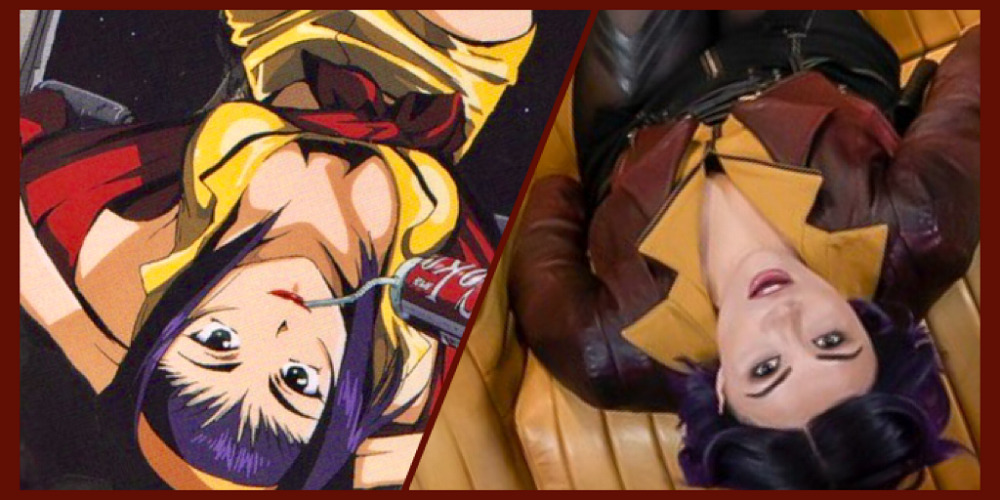 Collage of live-action and anime versions of Faye Valentine