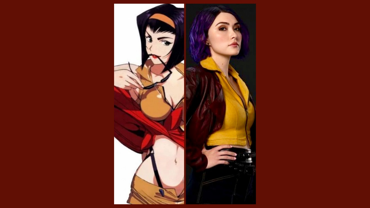 Collage of anime and live-action versions of Faye Valentine in Cowboy Bebop
