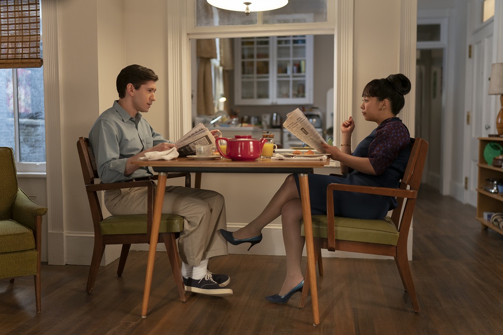 Michael Zegen and Stephanie Hsu in Amy Sherman-Palladino's Amazon Prime Video period comedy-drama television streaming series, The Marvelous Mrs. Maisel, Season 4 Episode 4