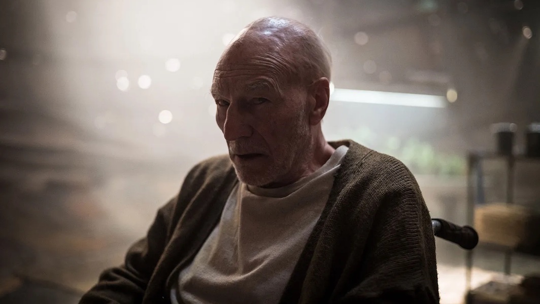 an old and haggard charles xavier, played by Patrick Stewart, in the film Logan