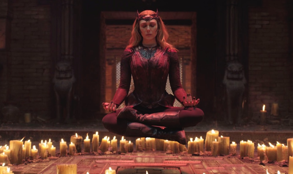 wanda maximoff / Scarlet Witch levitating above candles in WandaVision