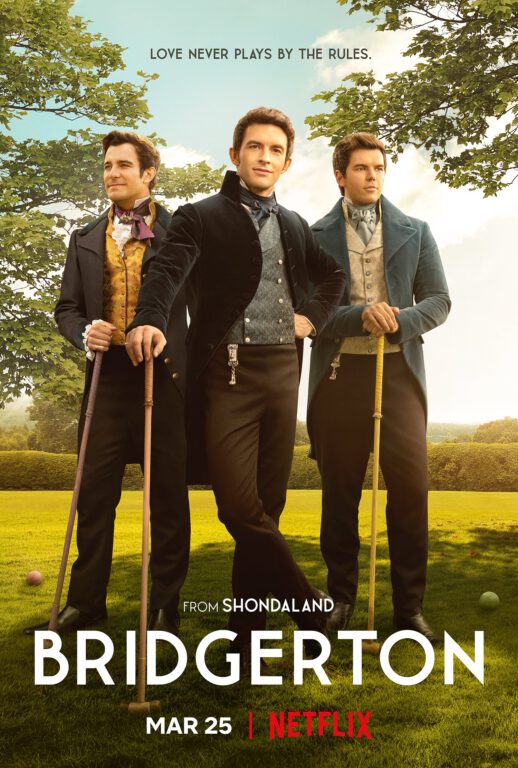 Benedict Bridgerton (Luke Thompson), Anthony Bridgerton (Jonathan Bailey) and Colin Benedict (Luke Newton) in Bridgerton Season 2.
