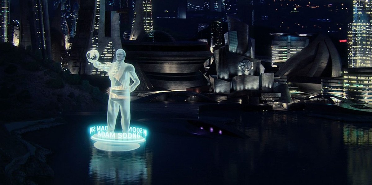 A giant statue of Dr Adam Soong in the san francisco bay in the altered timeline of Star Trek Picard's second season