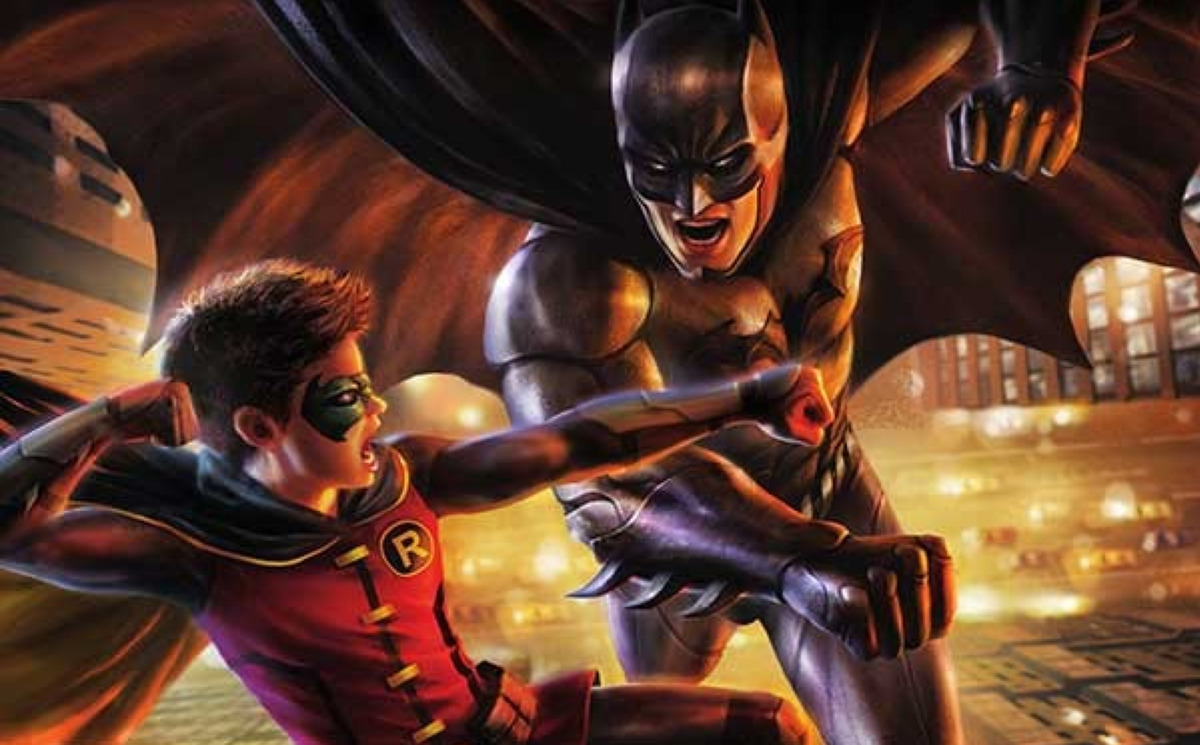 Robin (Damien Wayne) fighting with Batman.
