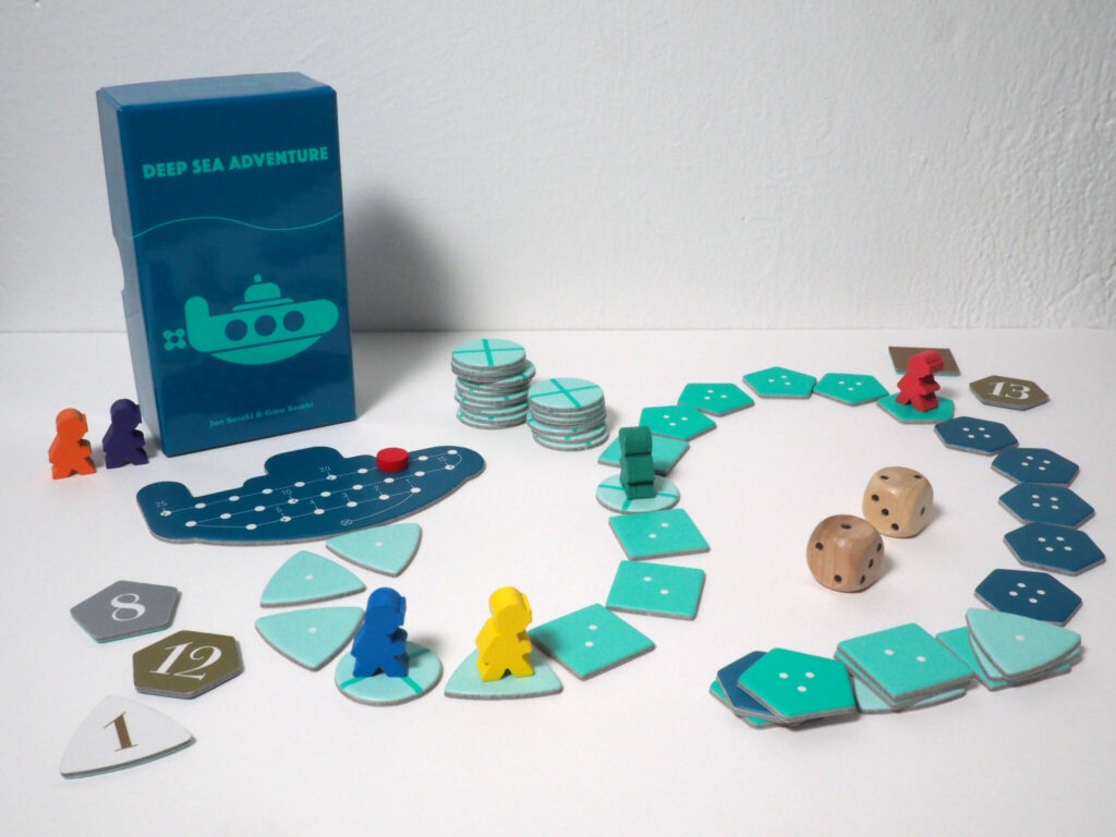 Deep Sea Adventure tabletop game box and tokens