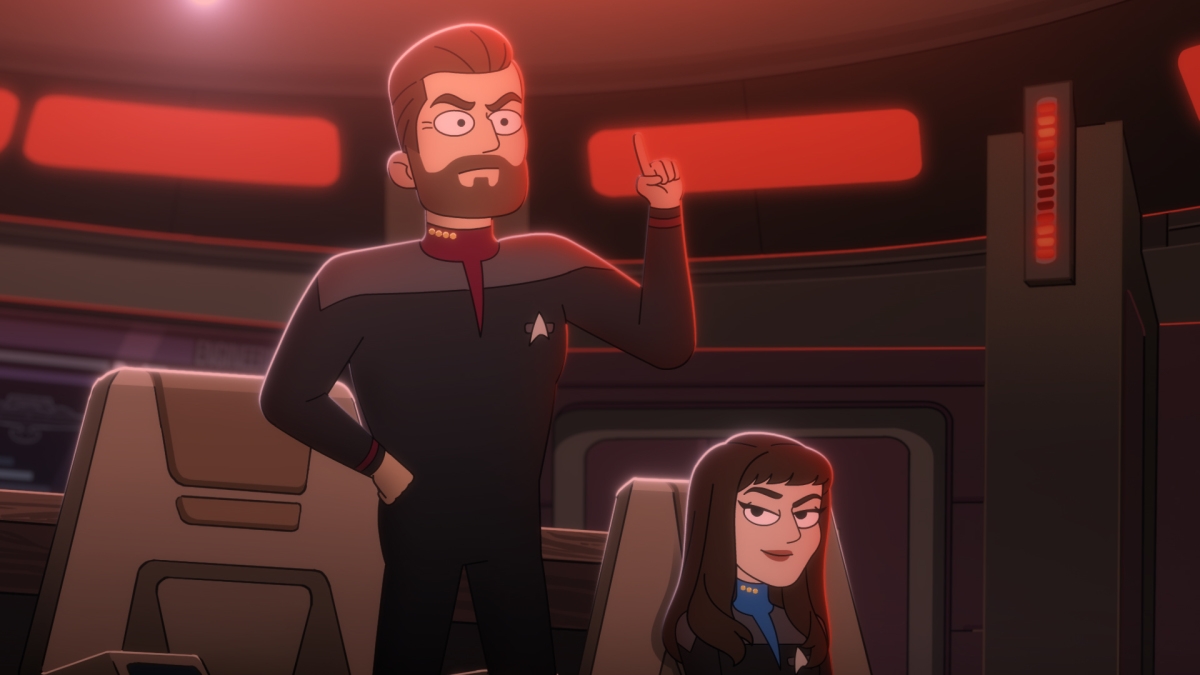 Jonathan Frakes as Captain William T. Riker and Marina Sirtis as Commander Deanna Troi