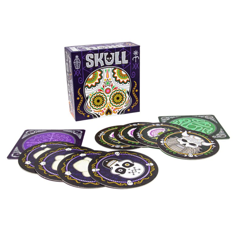 Skull tabletop game box and coasters
