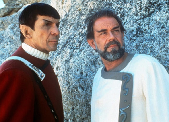 Spock and Sybok standing together outside.