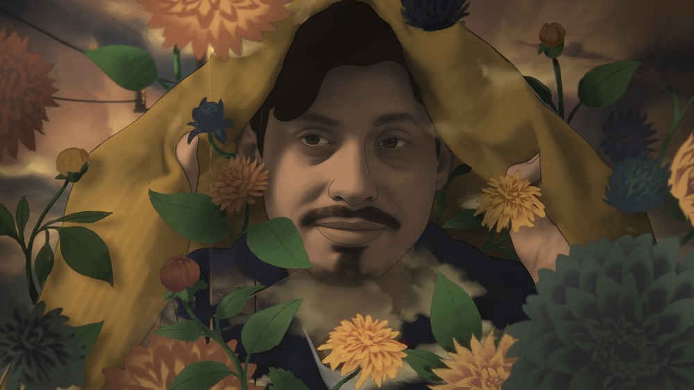 Alejandro sitting on the couch while surrounded by flowers in Undone Season 2 Episode 5 "Lungs."