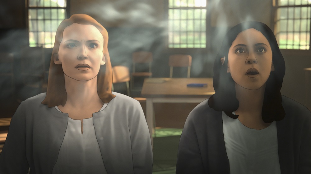 Geraldine and Alma sitting in front of a piano and staring at something off screen in Undone Season 2 Episode 6 "Help Me."