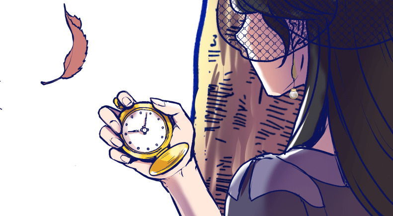 Rosalia looking at her pocketwatch in Villainess for Hire.