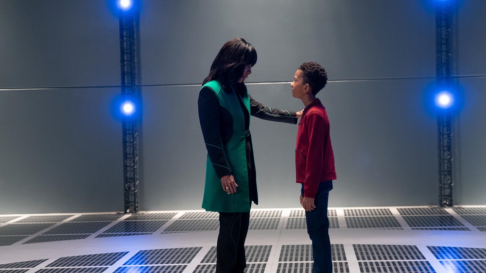 Dr. Claire Finn talking with her son Ty in the simulator on The Orville: New Horizons Season 3 Episode 1 "Electric Sheep."