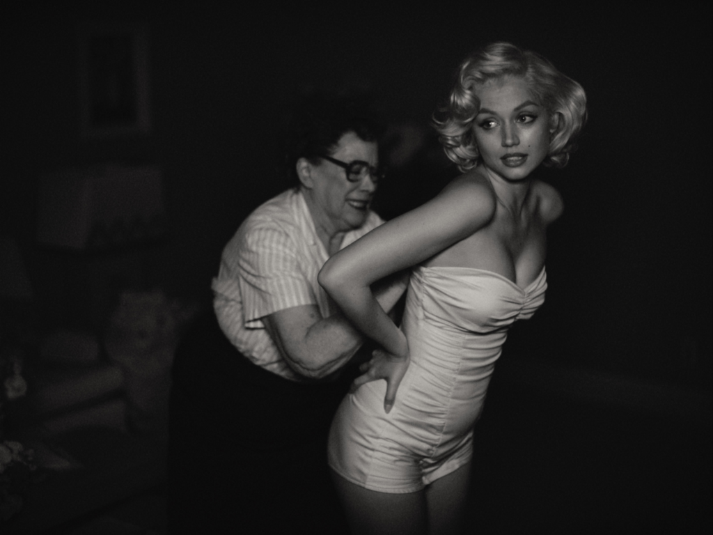 Ana de Armas is made up as Marilyn Monroe in Blonde.