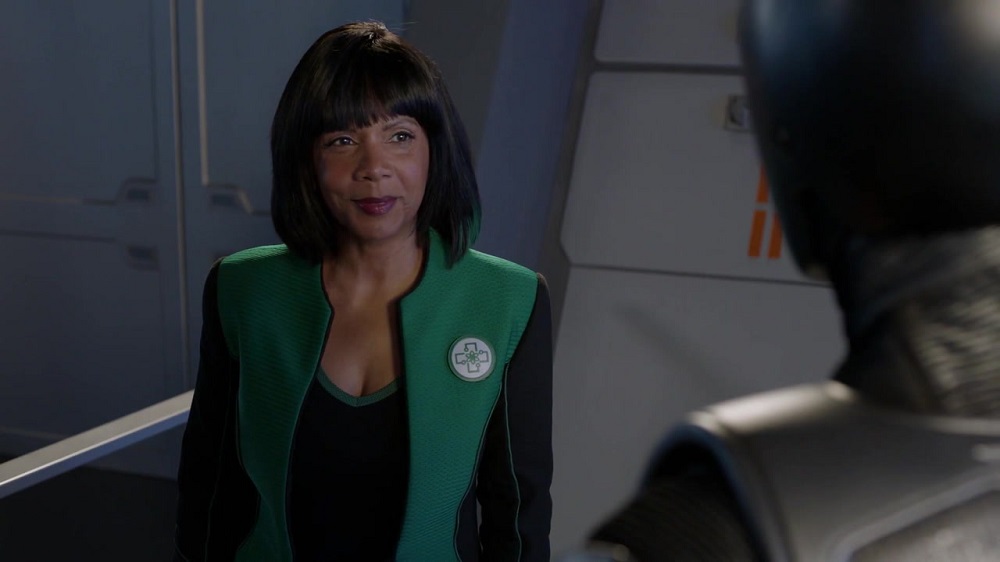 Dr. Claire Finn smiling at Isaac on The Orville.