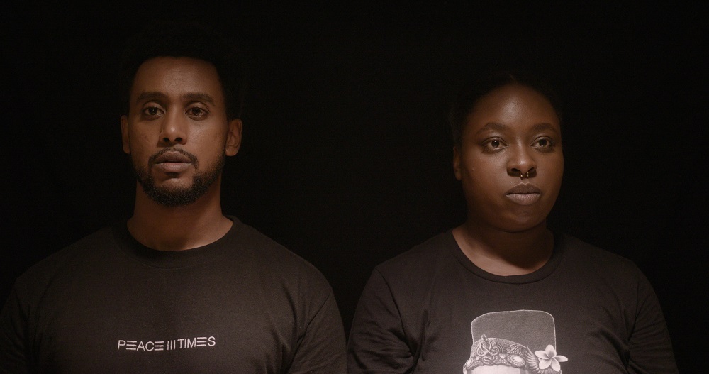 Still of Araya Mengesha as Brother and Khadijah Roberts-Abdullah as Sister in the political dark comedy short film Defund.