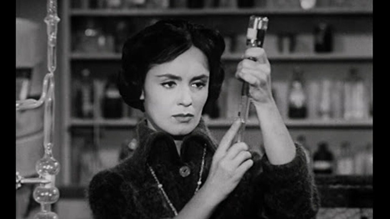 Susan Cabot prepares the beauty serum in Roger Corman's The Wasp Woman.