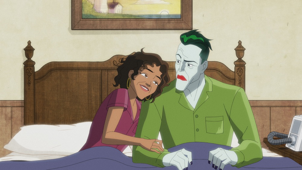 Bethany and Joker lay in bed arm-in-arm on Harley Quinn Season 3 Episode 6 "Joker: The Killing Vote."