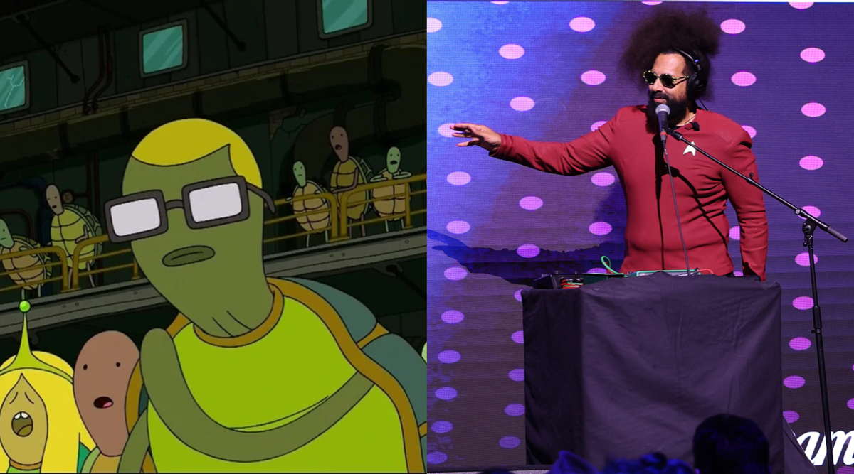 Reggie Watts as Turtle Announcer and as the MC at Star Trek Day 2022.