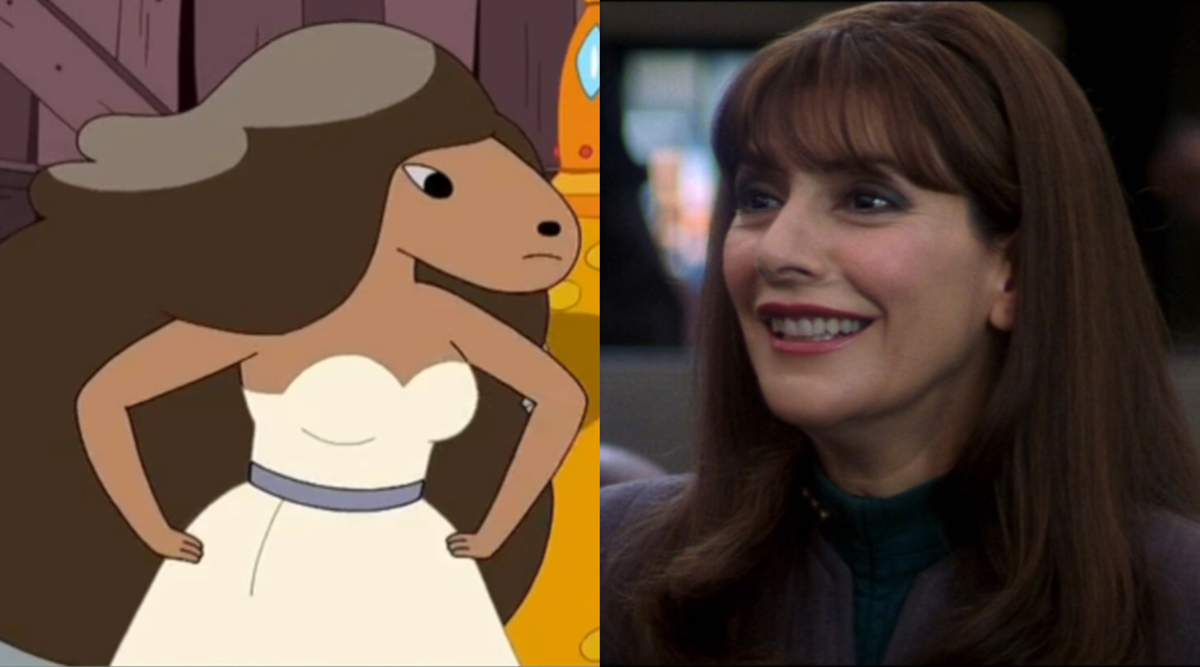 Marina Sirtis as Samantha on Adventure Time and Deanna Troi on Star Trek.
