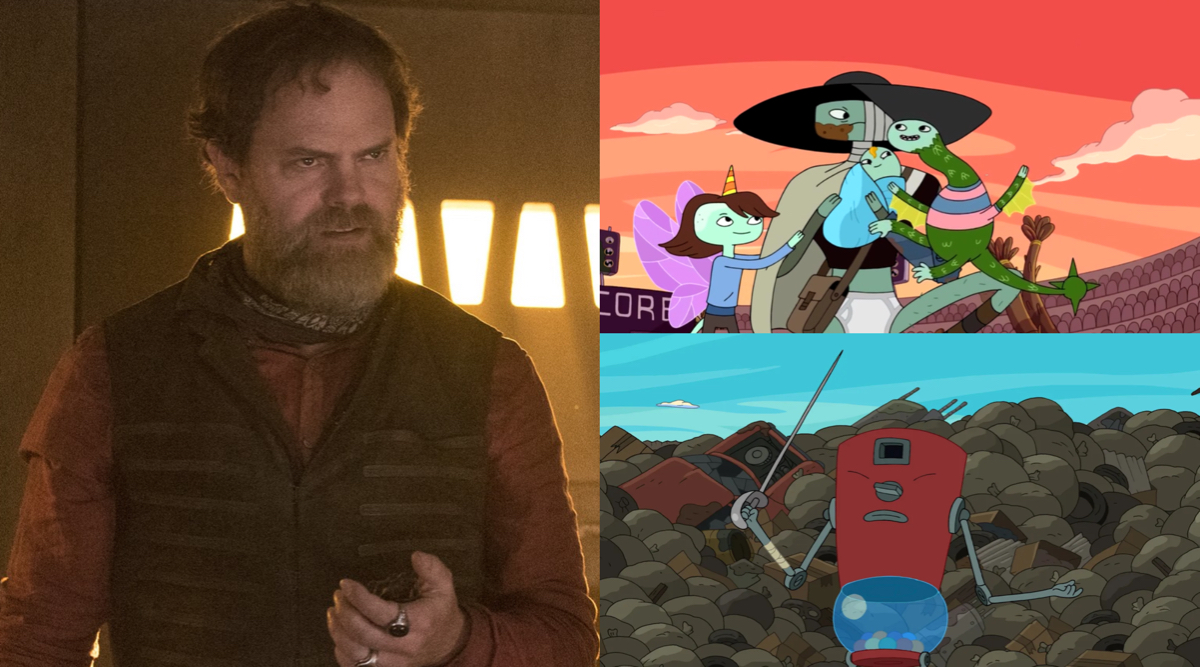 Rainn Wilson as Harry Mudd on Disco, and Peace Master and Rattleballs on Adventure Time.