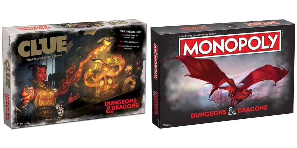 Clue Dungeons and Dragons and Monopoly Dungeons and Dragons boxes.
