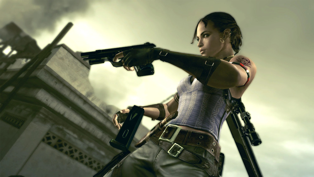 Sheva holding out her gun in Resident Evil 5