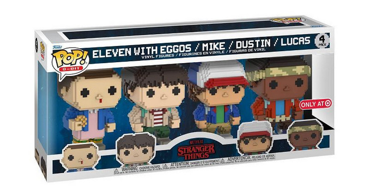 Stranger Things 8 Bit Funko Pops feature El, Mike, Dustin and Lucas.