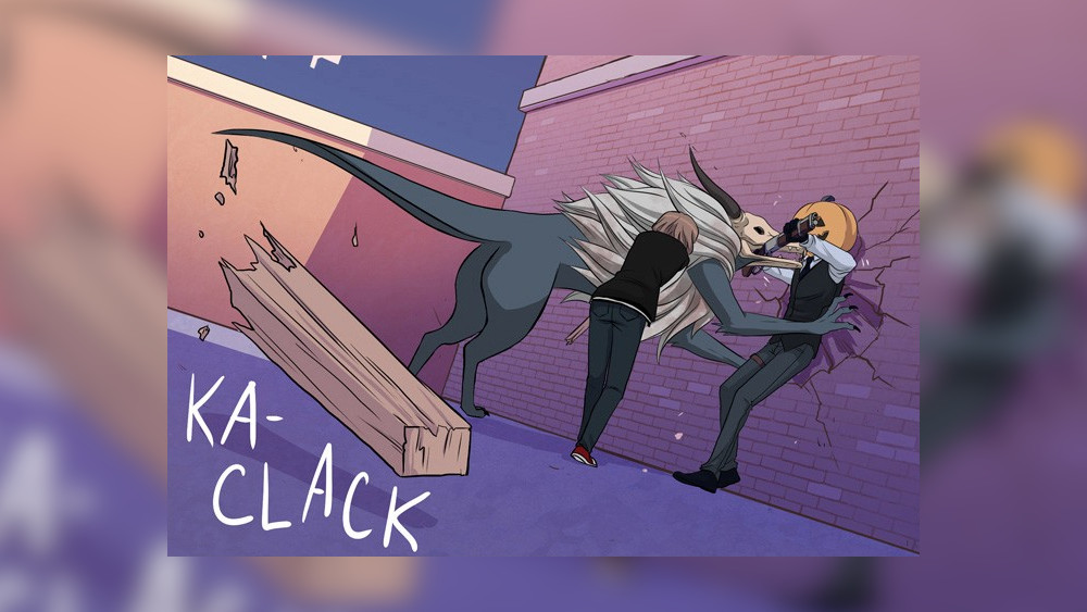 Icabod and Ellie fighting a supernatural beast.