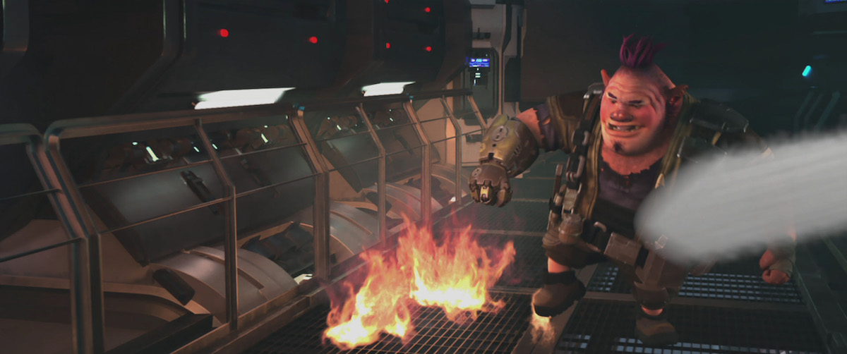 Jankom Pog (Jason Mantzoukas) stomps out a fire on the Protostar.