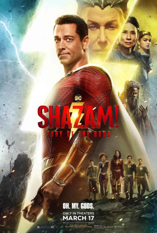 Shazam! Fury of the gods movie poster with Shazam set front and center.