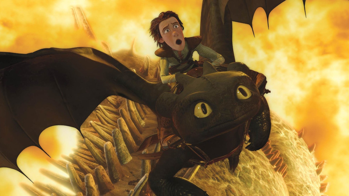 Hiccup and Toothless flying in How to Train Your Dragon.