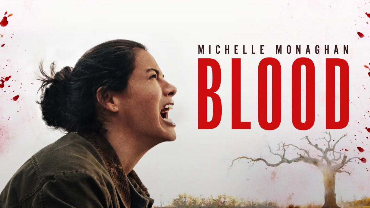 Blood poster featuring Michelle Monaghan screaming while on her knees.