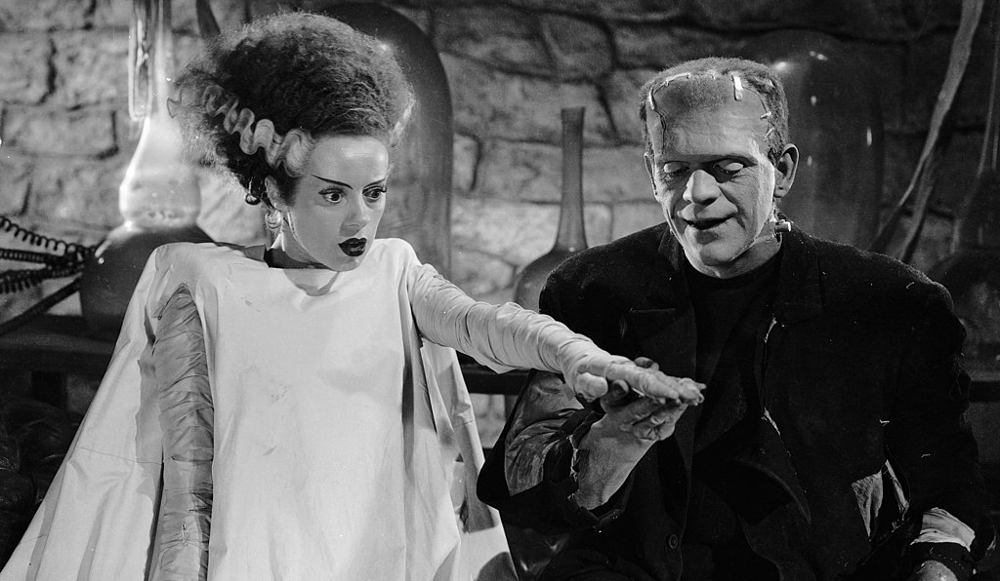 Elsa Lanchester as the Bride of Frankenstein and Boris Karloff as The Monster