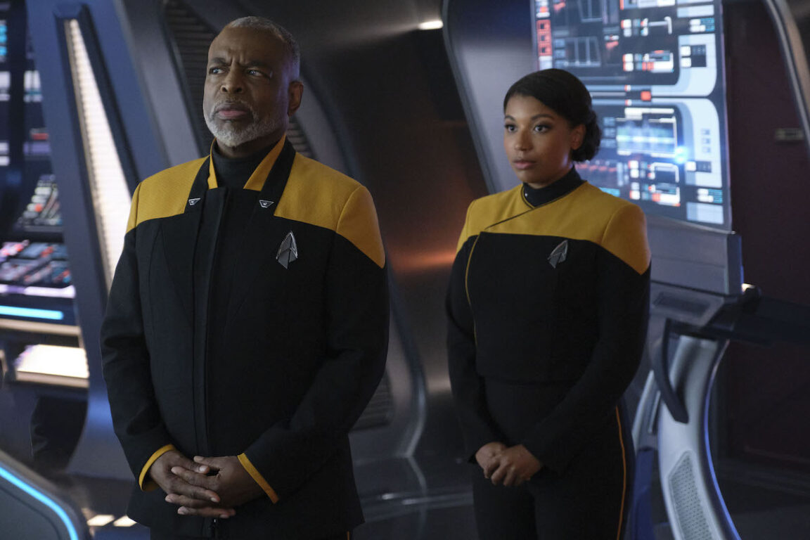 LeVar Burton as Geordi La Forge and Mica Burton as Ensign Alandra La Forge in "The Bounty" Episode 306, Star Trek: Picard on Paramount+.