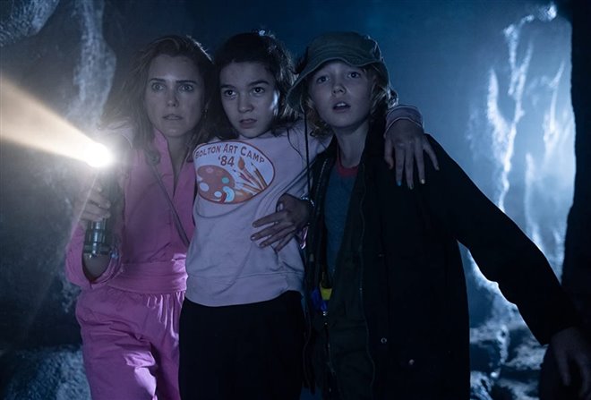 Sari (Keri Russell), Dee Dee (Brooklynn Prince) and Henry (Christian Convery) look for a way out in Cocaine Bear