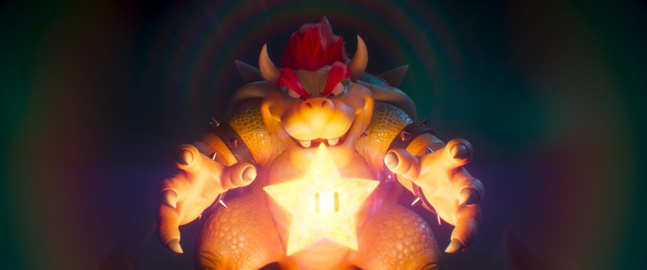 Bowser gets ready to grab the Super Star in The Super Mario Bros. Movie. 